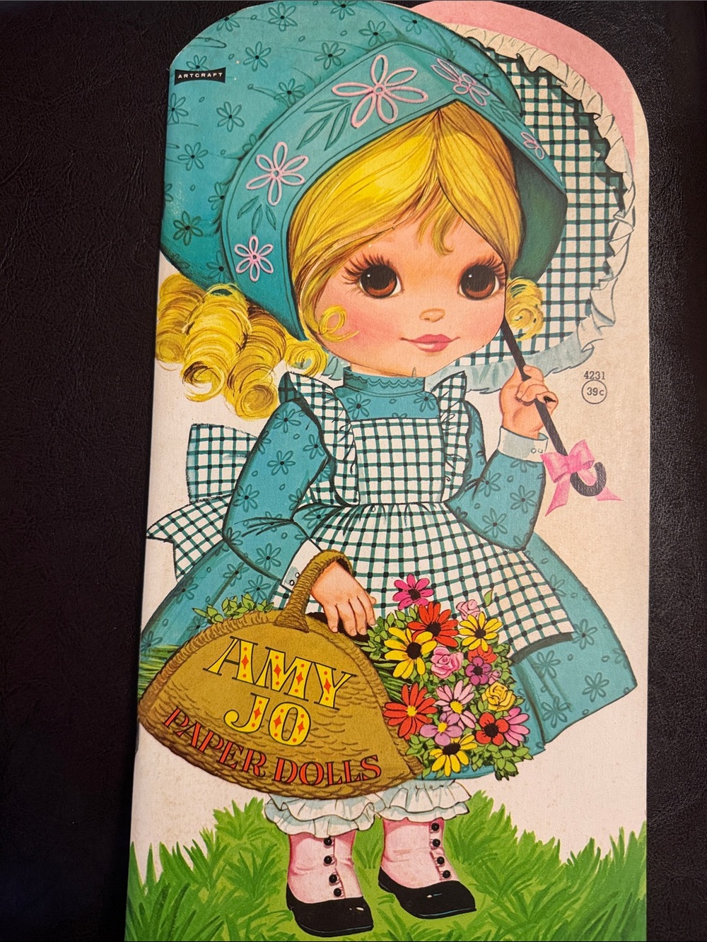 1972 AMY JO Children’s ' Paper Doll Book - Teal Dress Floral Flower Basket